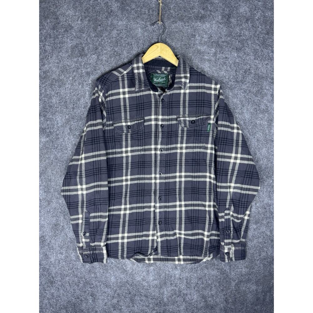 Woolrich Shirt Mens L Gray Plaid Flannel Button Outdoor Workwear Heavy Cotton